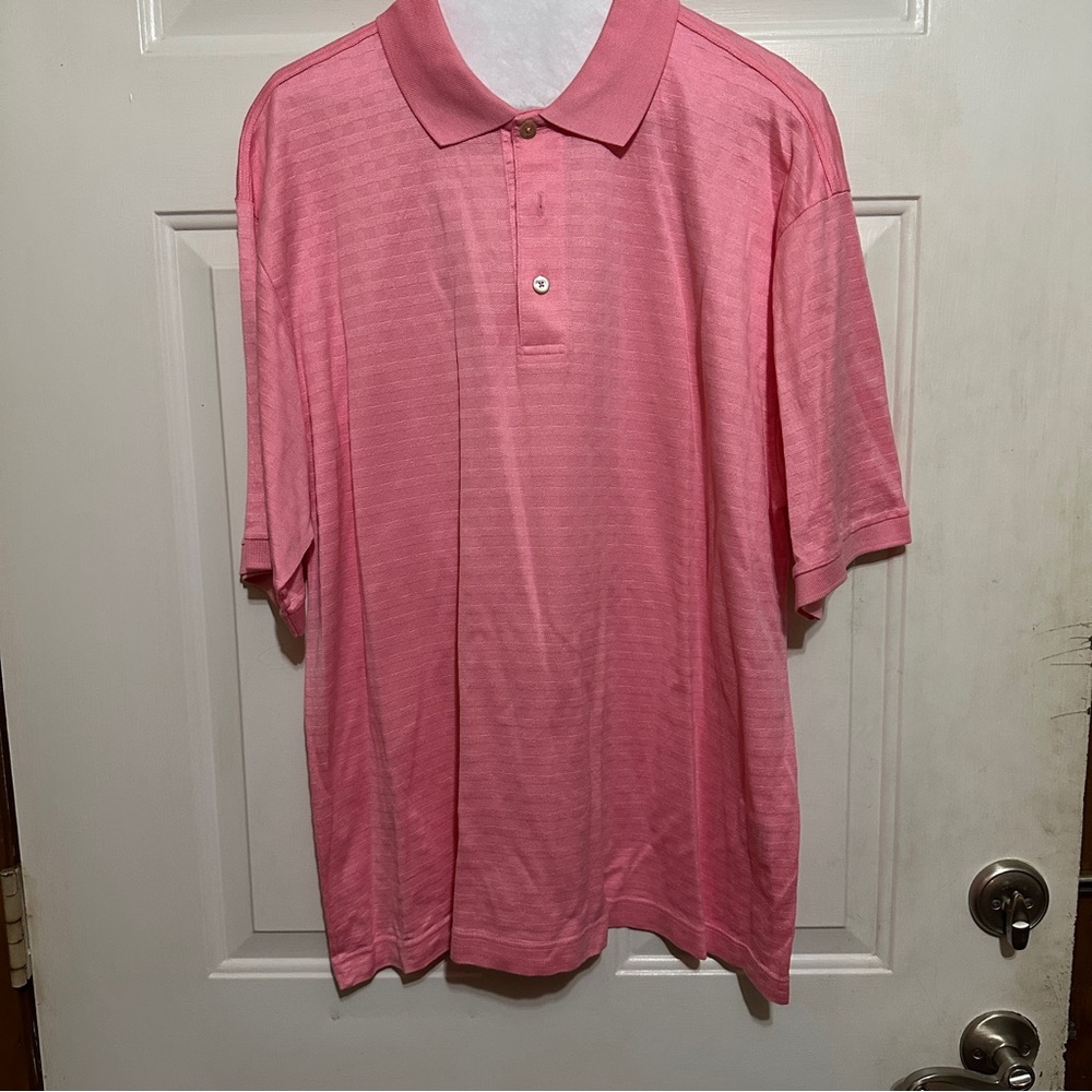 Marbas Polo Shirt Mens L‎ Golf S/S  Pink Striped Made In Italy 100% Pure Cotton